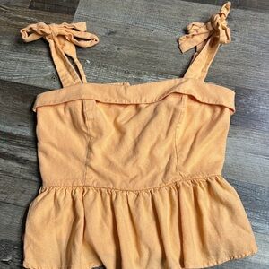 Francesca’s Neon Orange Tie-Strap Peplum Top | Size Small